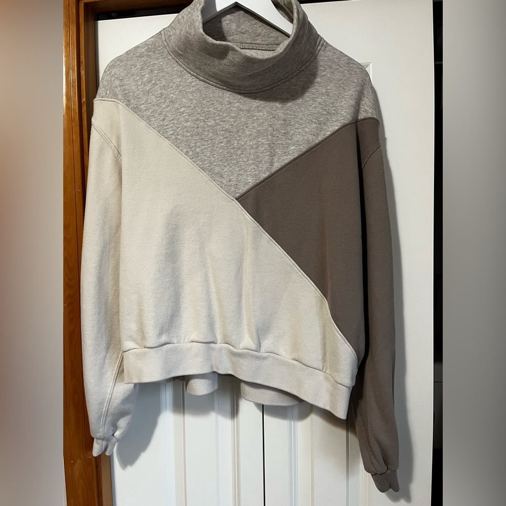 Abercrombie & Fitch Colorblock Cowlneck Sweater - Cream, Gray, Taupe